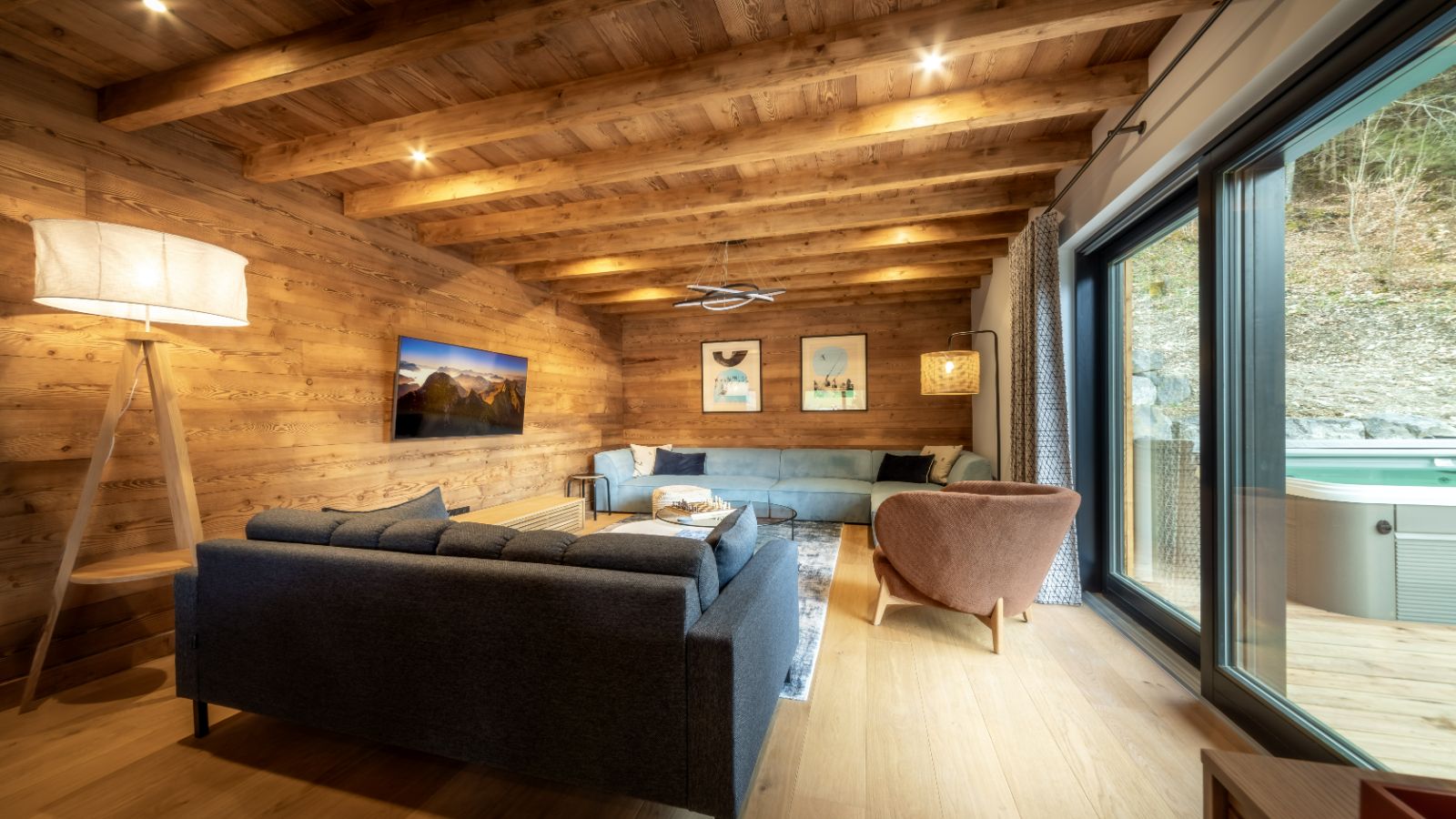 Chalet Meuniers_ Lounge and access to hot tub.jpg