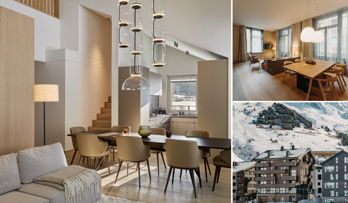 Andermatt Alpine Apartments in Andermatt Switzerland. Pictures are CGI, but all very good quality to show how the interior of the apartment will be sleek, modern with minimalist styling and contemporary finishes.